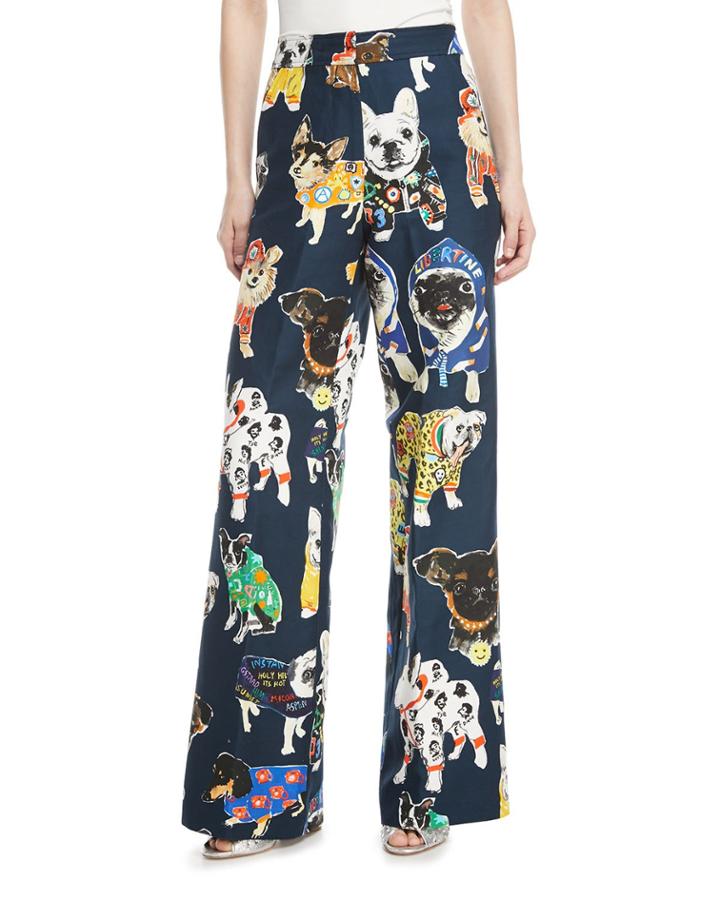 Dog-print Wide-leg Pants