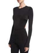 Gloss Jersey Long-sleeve Cutout Bodysuit, Black