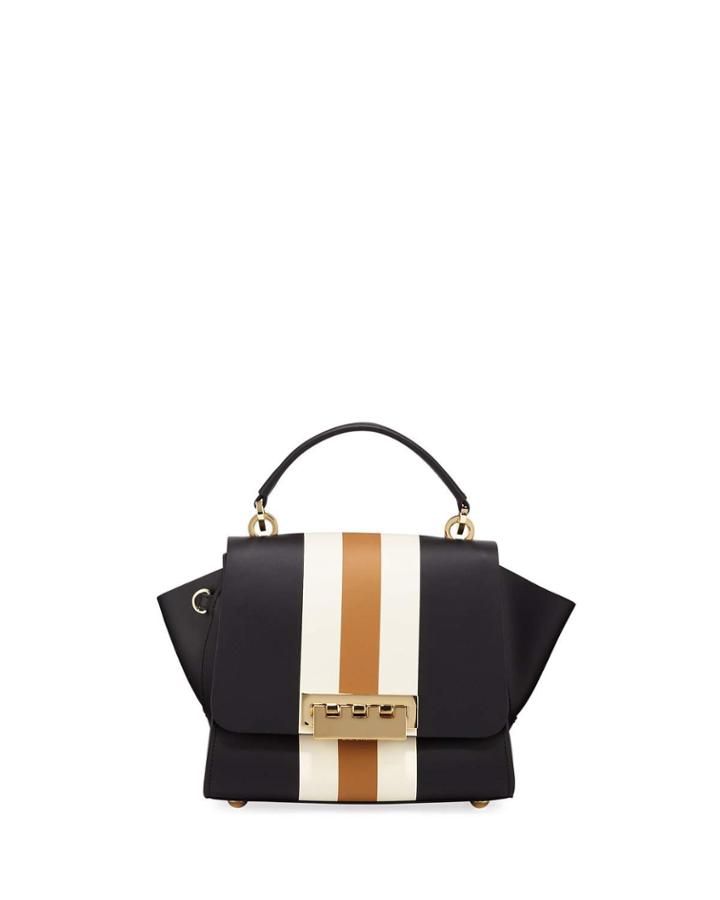Eartha Iconic Racing Stripes Leather Crossbody Bag, Black