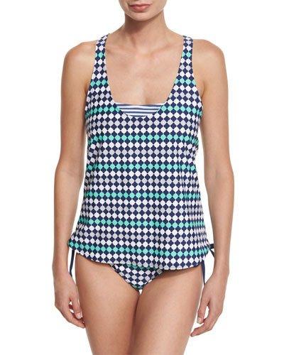 Mosaic Double Dip Tankini Swim Top, Green