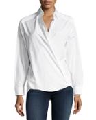 Poplin Convertible Button-front Top, White