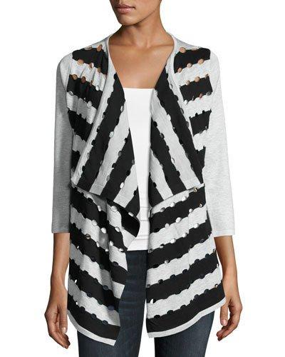 Cutout Two-tone Open-front Cardigan, Gray/black