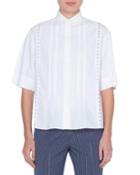 Stretch-cotton Kent-collar Button Front Blouse, Cream