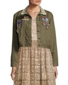 Chloe Embroidered Cropped Army Jacket W/ Pins