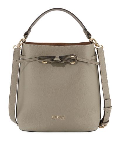 Costanza Small Leather Bucket Bag, Dark Beige