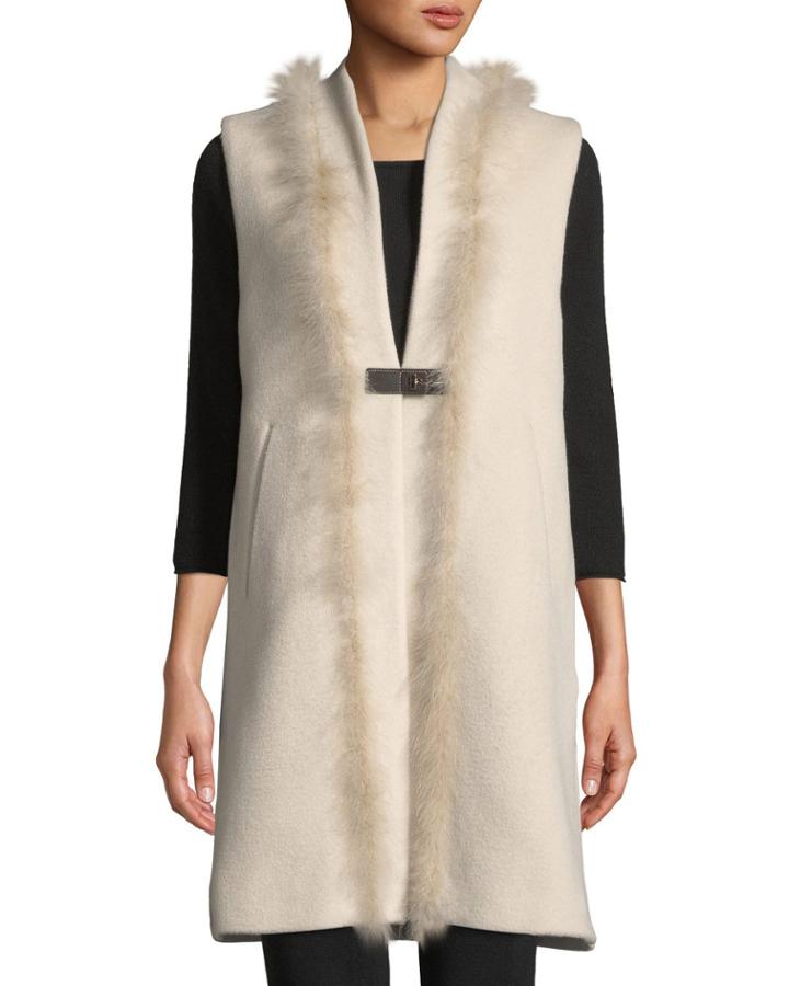 Long Wool-blend Vest W/ Leather & Feathers