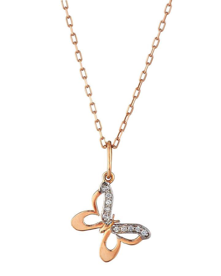 14k Rose Gold Diamond Butterfly Necklace
