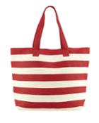 Wide Striped Straw Tote Bag, Red