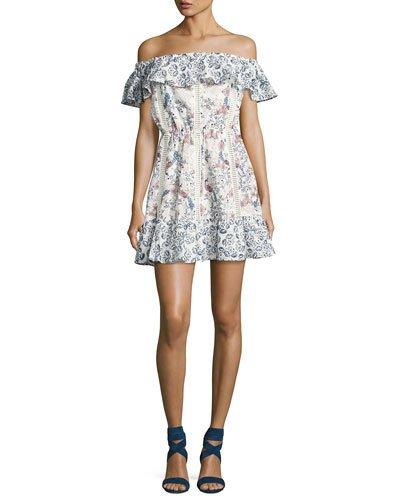 Taylor Off-the-shoulder Mixed-print Dress
