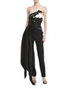 Strapless Floral Bustier Top W/ Draped Ties