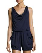 Draped Sleeveless Short Jumpsuit, Navy