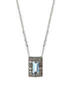 14k White Gold Rectangular Topaz & Diamond Pendant Necklace, Blue