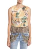Hawaiian Shine Sequin Top With Feathers