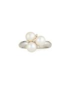 14k White Gold & Three Pearl Ring,