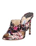 Keely Printed Bow 100mm Slide Sandals, Dahlia/brown