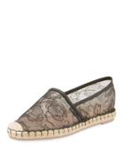 Floral Lace Espadrille Flat, Black