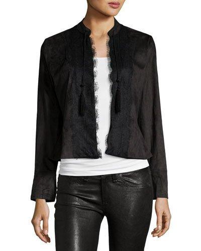 Lace-trim Faux-suede Jacket, Black