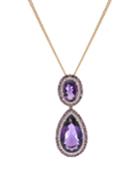 18k Yellow Gold Diamond & Amethyst Oval Pendant Necklace