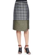 Metallic Wrap Midi Skirt, Golden Plaid