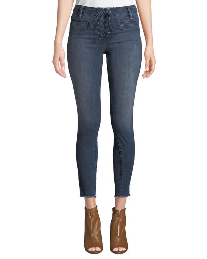 Lace-up Skinny Jeans With Frayed Hem