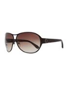 Metal Shield Sunglasses With Tortoise Arms, Brown