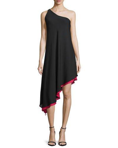 Olivia One-shoulder Asymmetric Dress, Black/pink