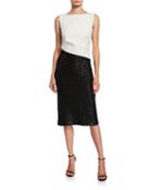 Colorblock Sleeveless Tuxedo Bodice Dress W/ Sequin Rib Knit