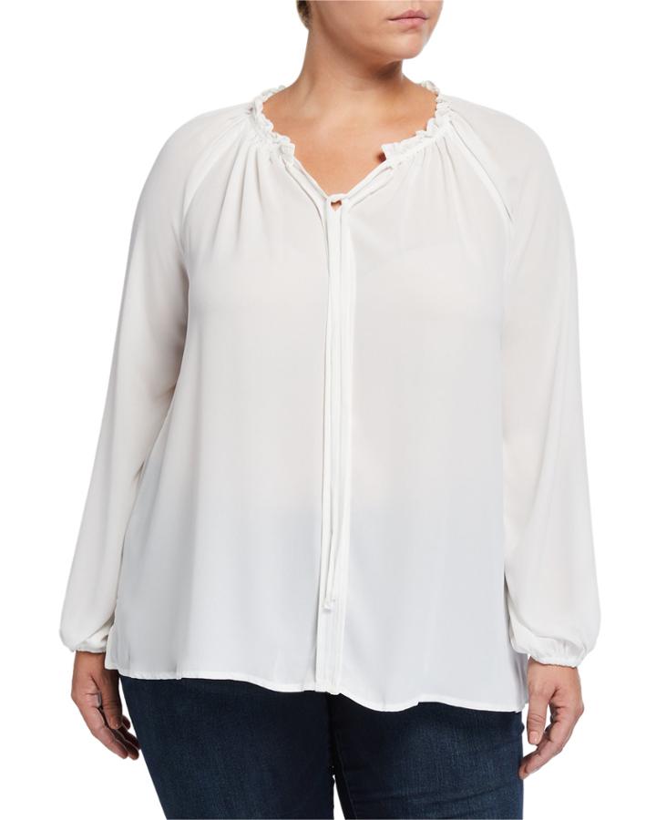 Plus Size Lorelai Shirring Tie-neck Blouse