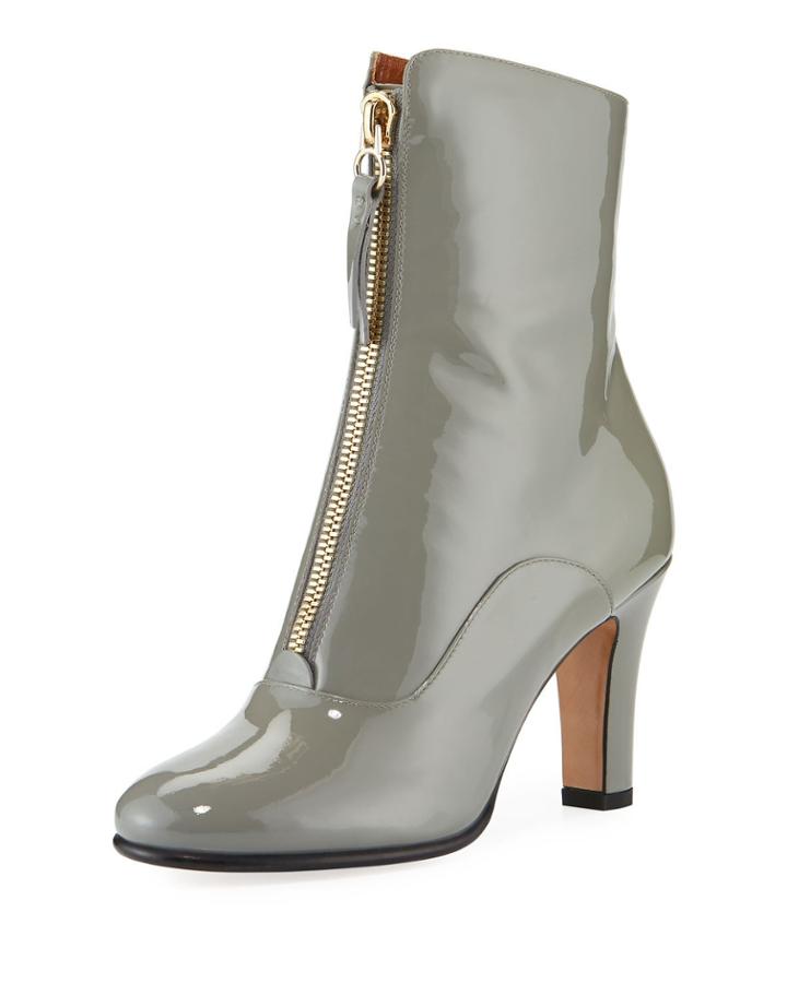 Patent Leather Front-zip Booties
