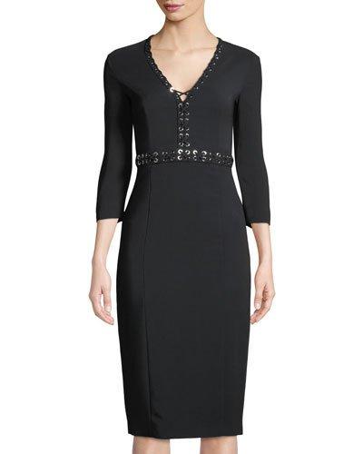 Grommet-trimmed Long-sleeve Dress