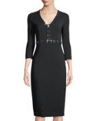 Grommet-trimmed Long-sleeve Dress