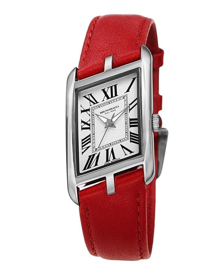 Sofia Asymmetric Watch W/ Leather Strap, Red/silver