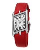 Sofia Asymmetric Watch W/ Leather Strap, Red/silver