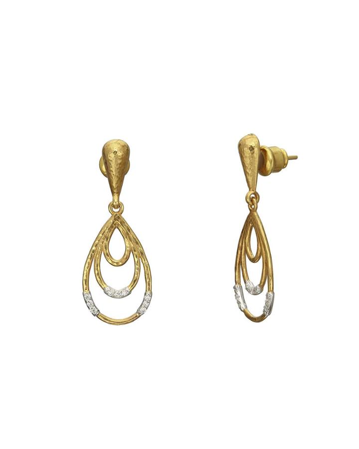 Delicate Geo Pave 22k Diamond Pear-hoop Drop Earrings