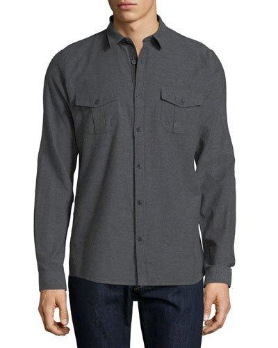Woven Button-front Shirt, Charcoal