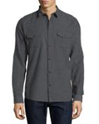 Woven Button-front Shirt, Charcoal