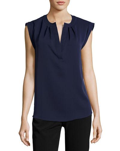 Crepe Split-neck Blouse