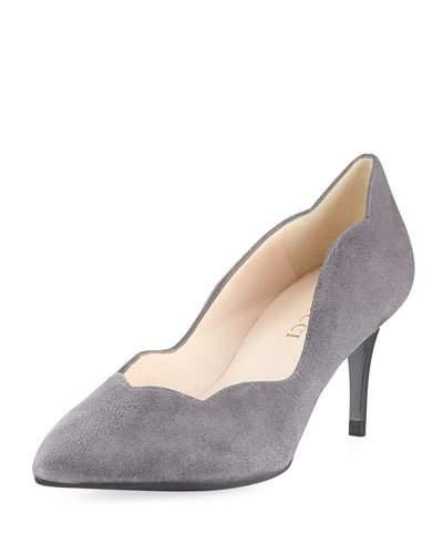 Suede Scalloped Slip-on Pump, Gray