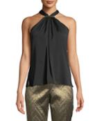 Derosa Silk Halter Top With Ribbon Tie