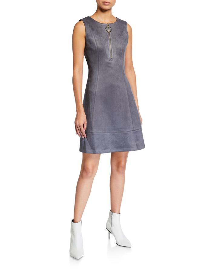 Sleeveless Zip-front Faux-suede
