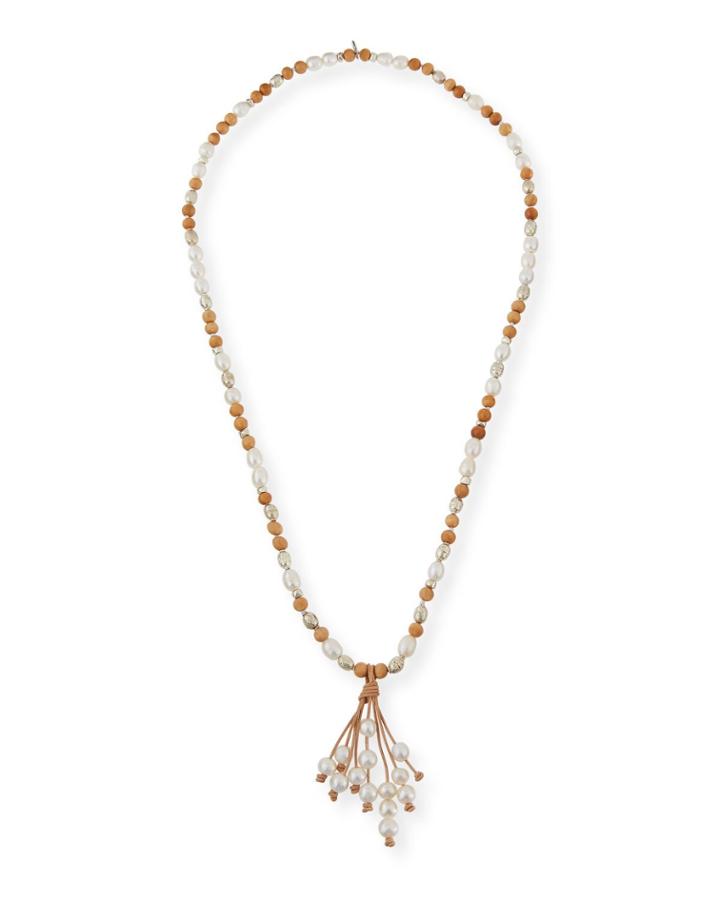Georgia Pearly Leather Tassel Necklace