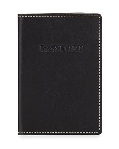 Boxed Leather Passport Holder, Black Harness