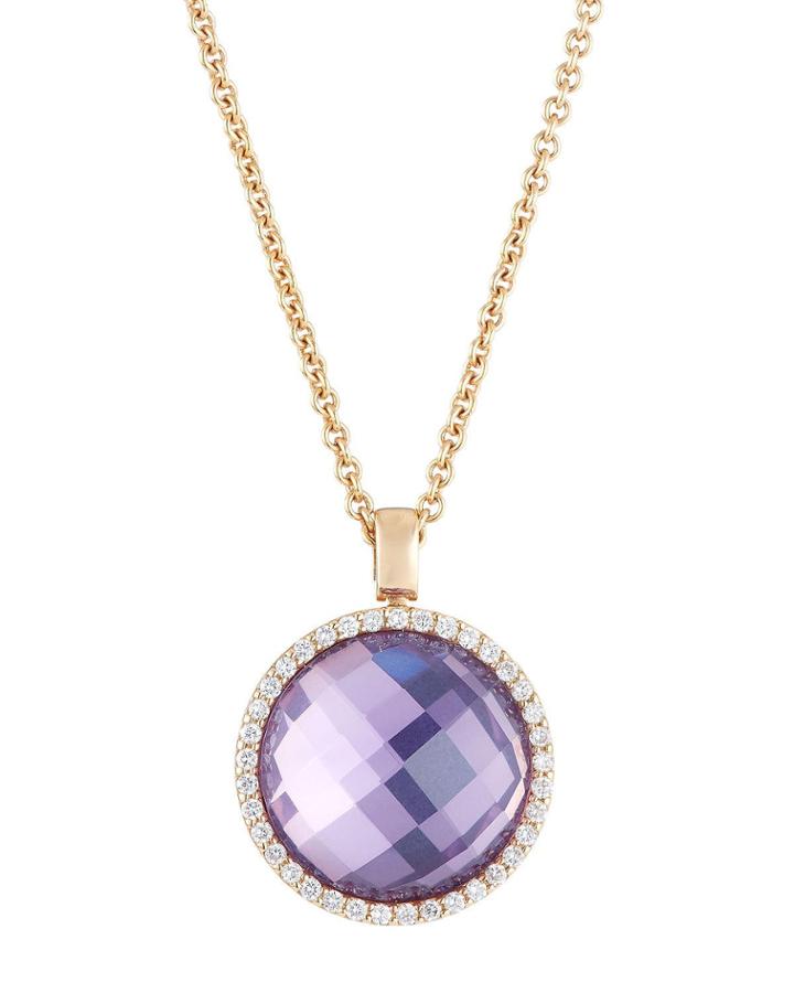 18k Rose Gold Amethyst & Diamond Pendant Necklace