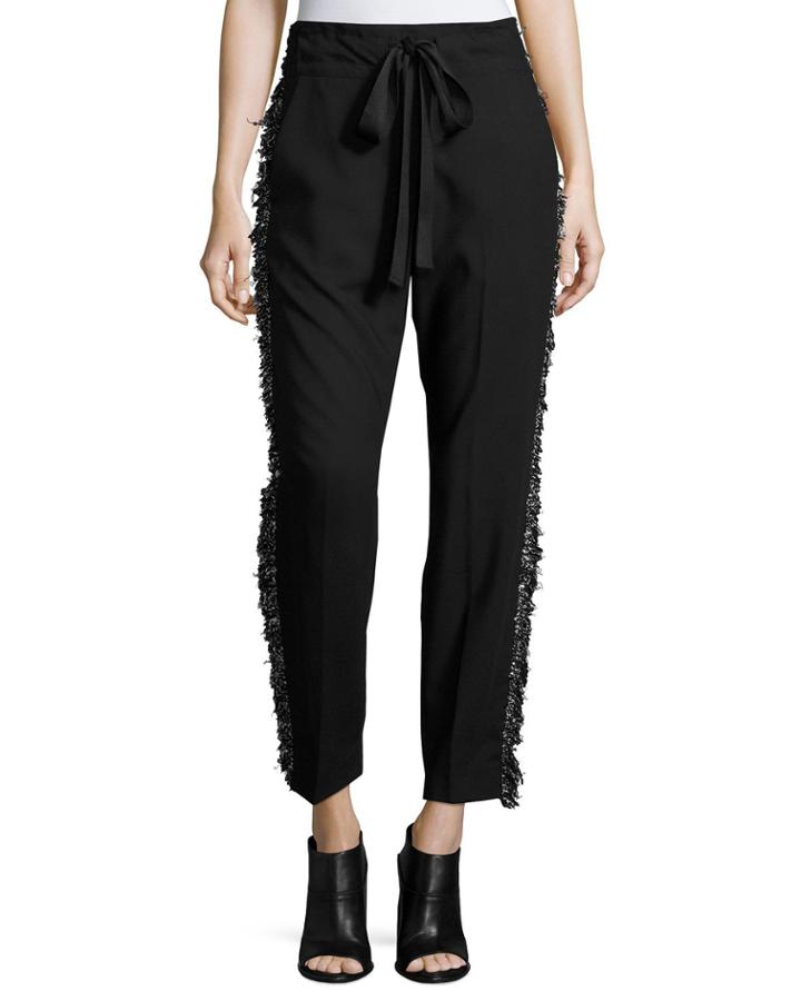 Fringe-side Tapered Drawstring Pants, Black