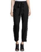 Fringe-side Tapered Drawstring Pants, Black
