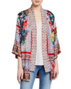 Plus Size Bernie Multi-print 3/4-sleeve Silk Georgette Kimono