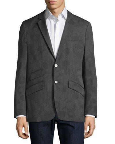 Splotch-print Birdseye Sport Coat, Charcoal