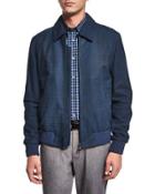 Tonal-plaid Nubuck Bomber Jacket, Blue/gray