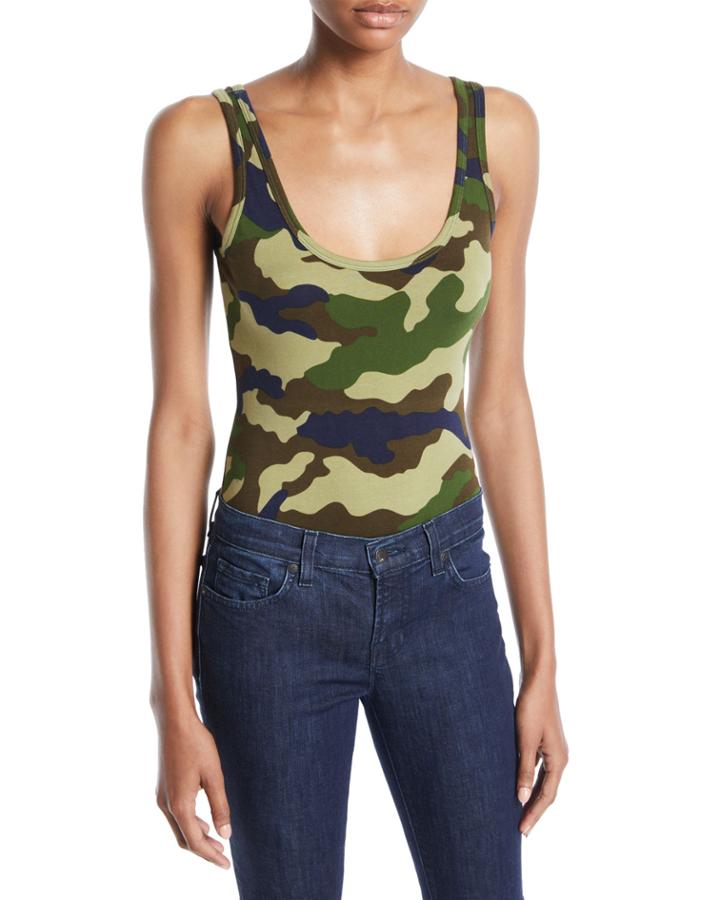 Scoop-neck Camouflage Bodysuit