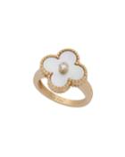 Estate 18k Yellow Gold Vintage Alhambra Mother-of-pearl Diamond Ring,